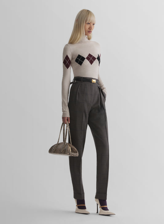 taupe checked carrot pants