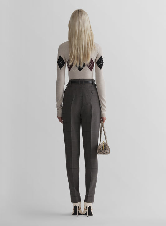 taupe checked carrot pants