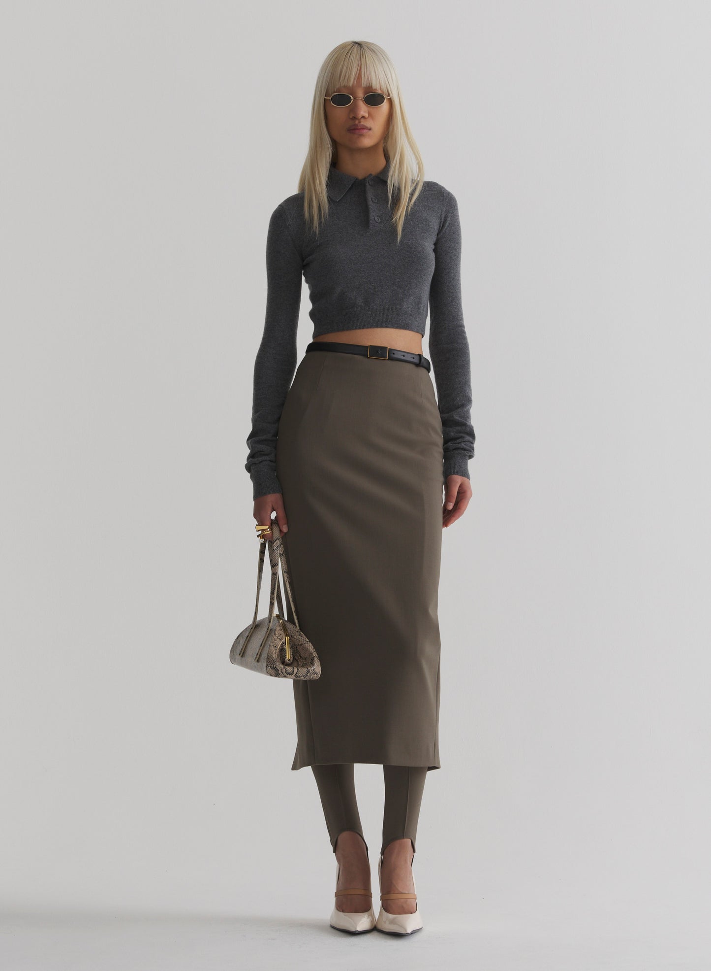 taupe pencil skirt