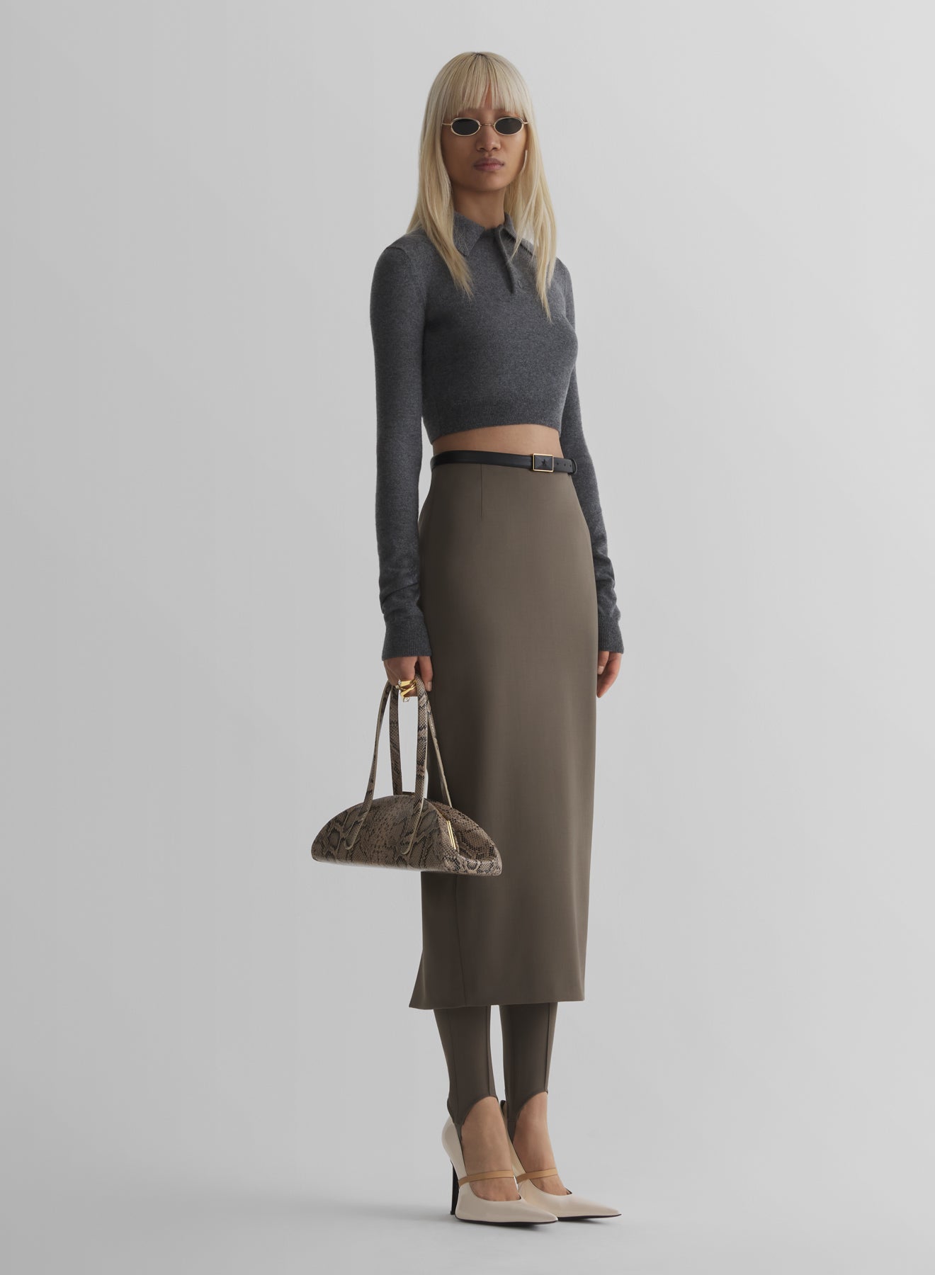 grey cashmere cropped polo