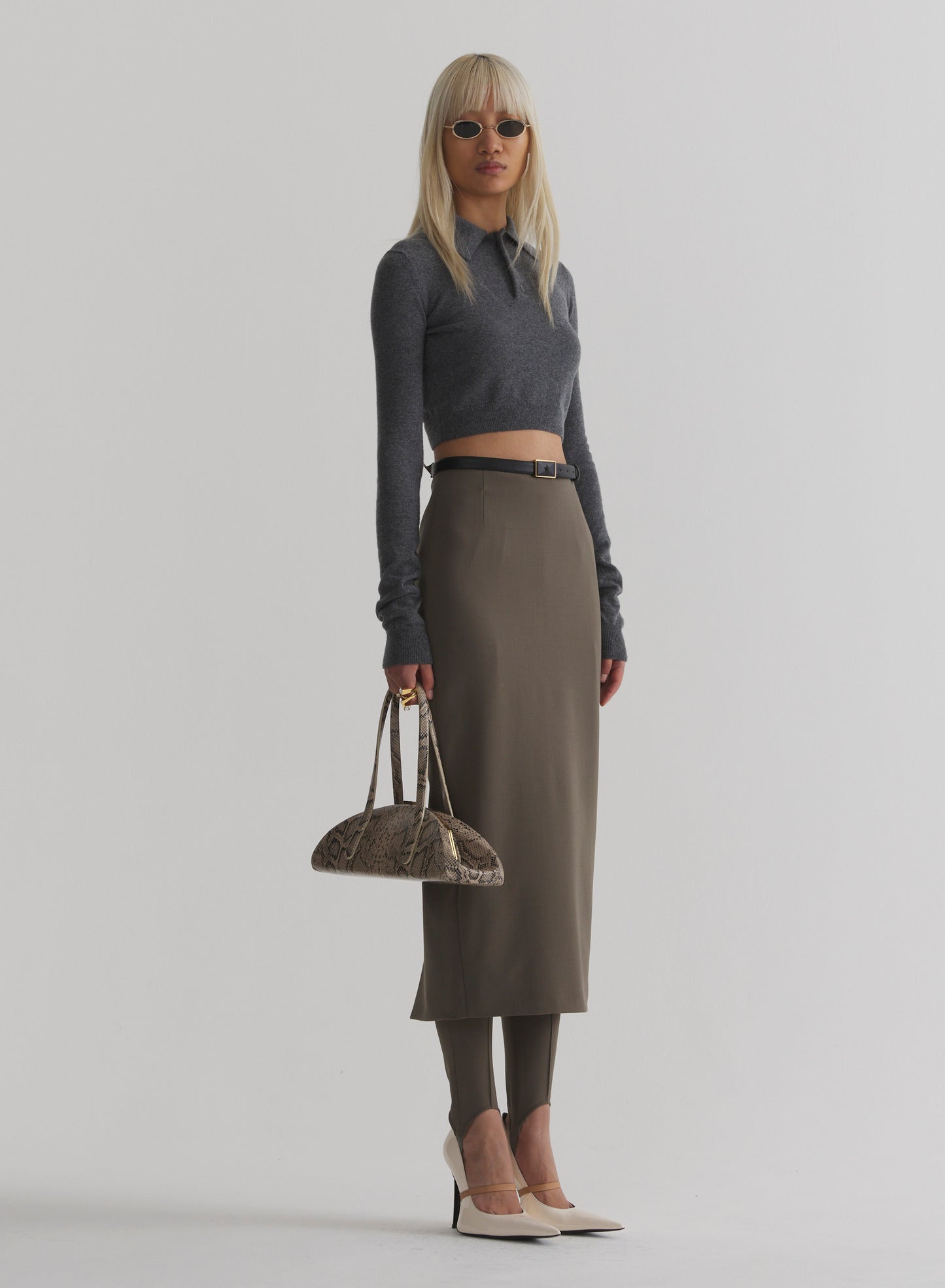 taupe pencil skirt