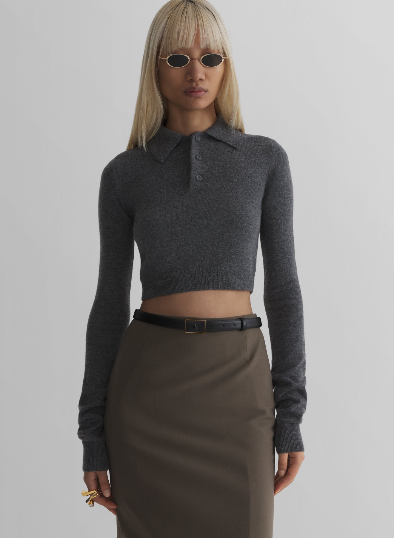 grey cashmere cropped polo