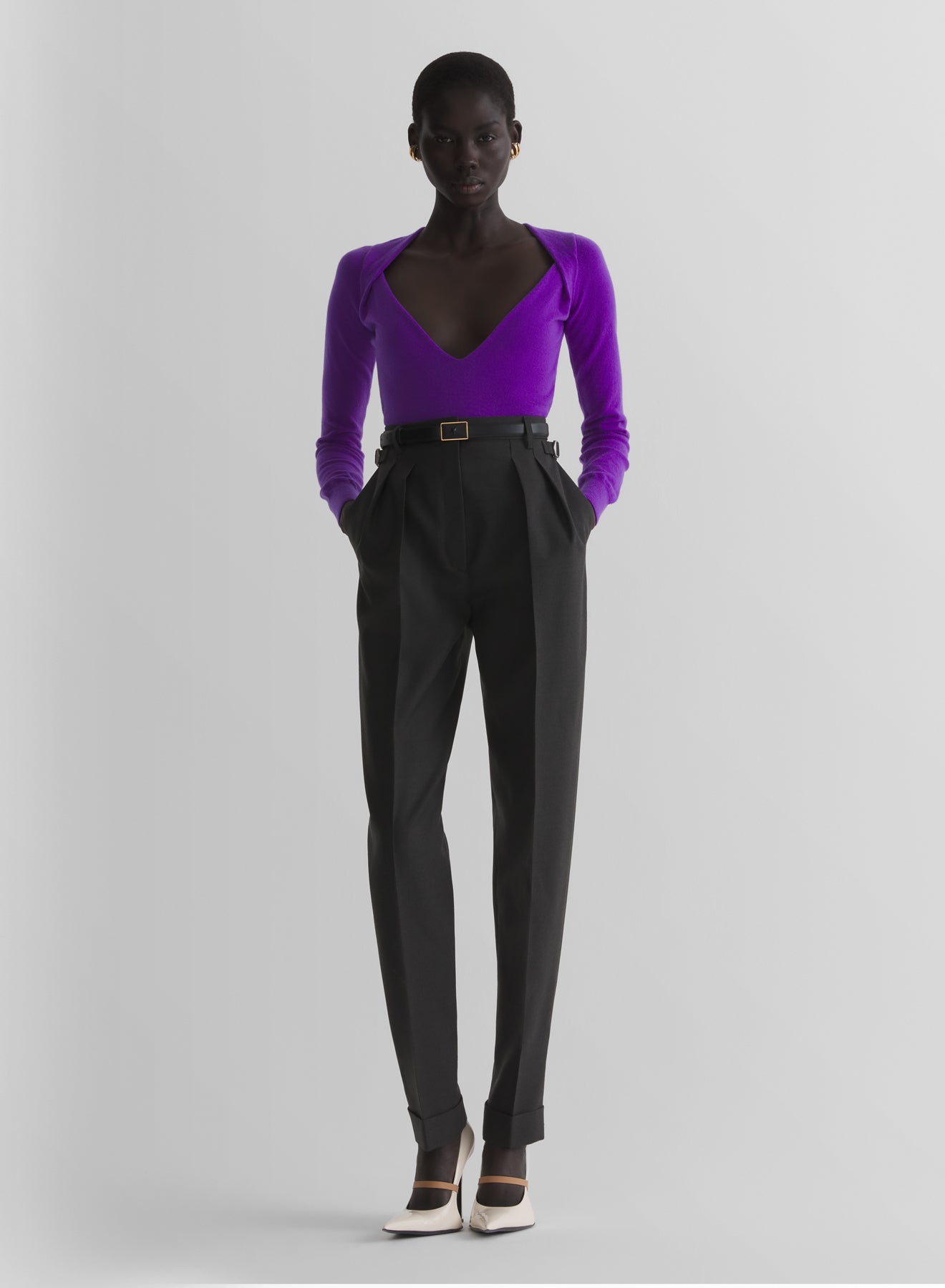 purple cashmere v-neck knit top
