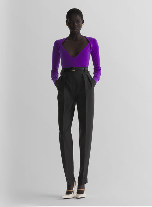 purple cashmere v-neck knit top