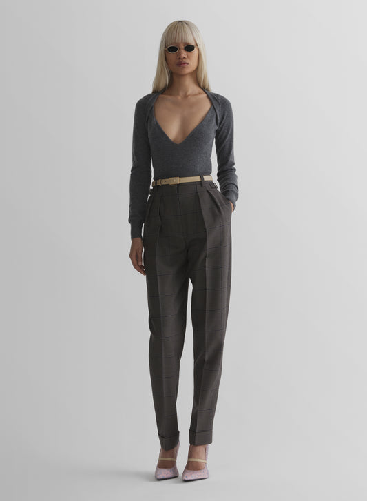 grey cashmere v-neck knit top