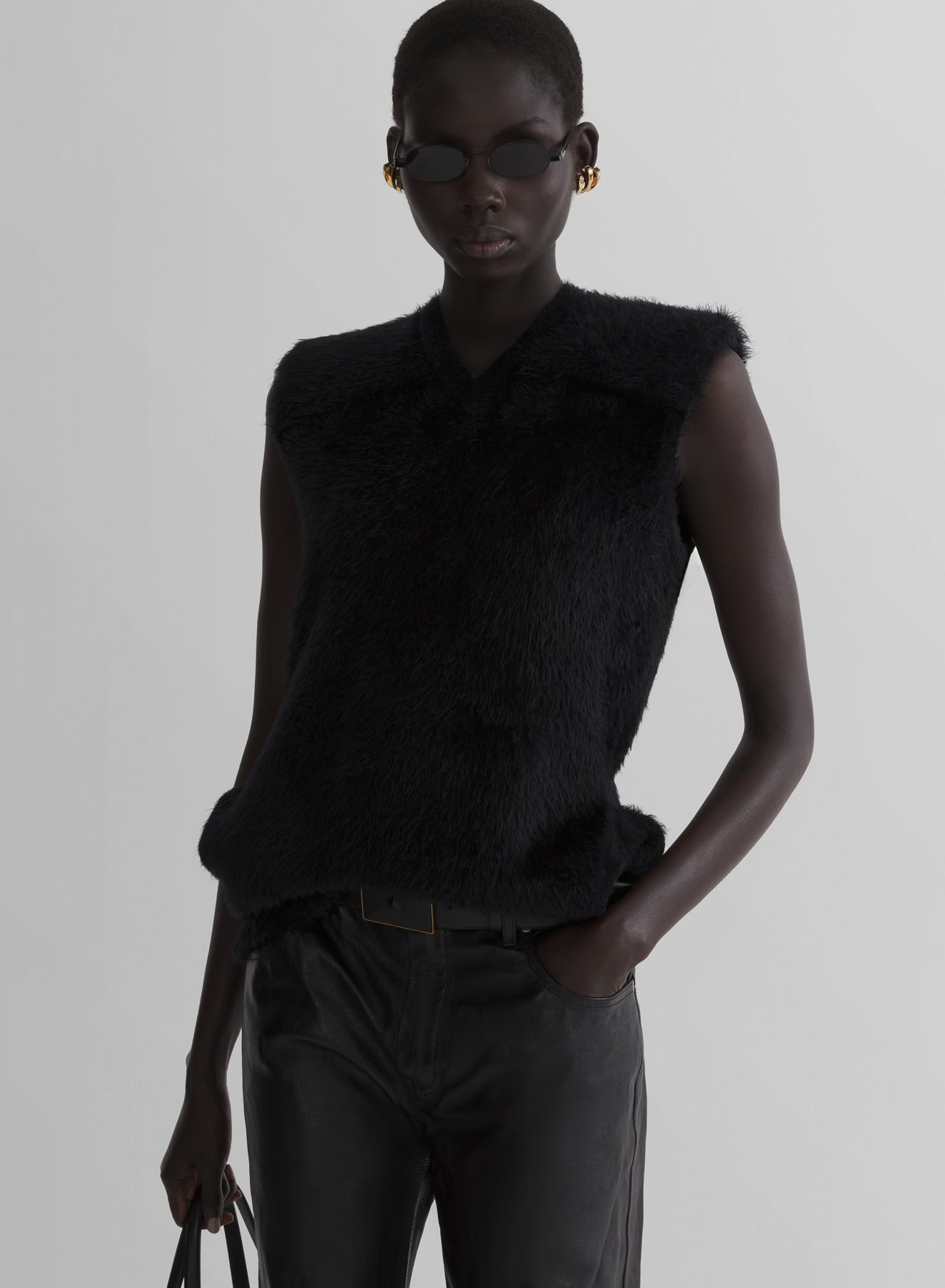 black brushed knit sleeveless top