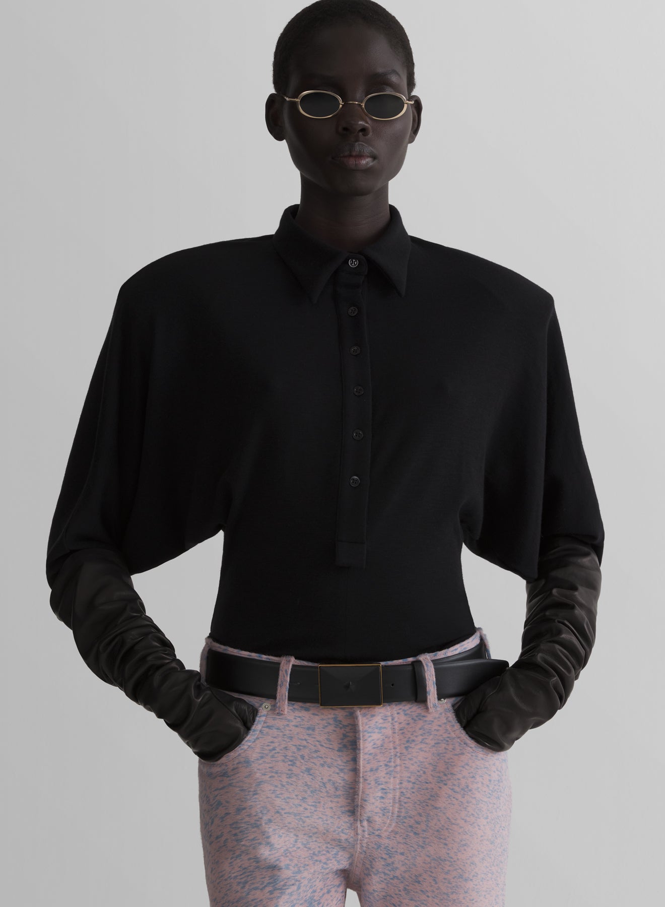 black batsleeves polo bodysuit
