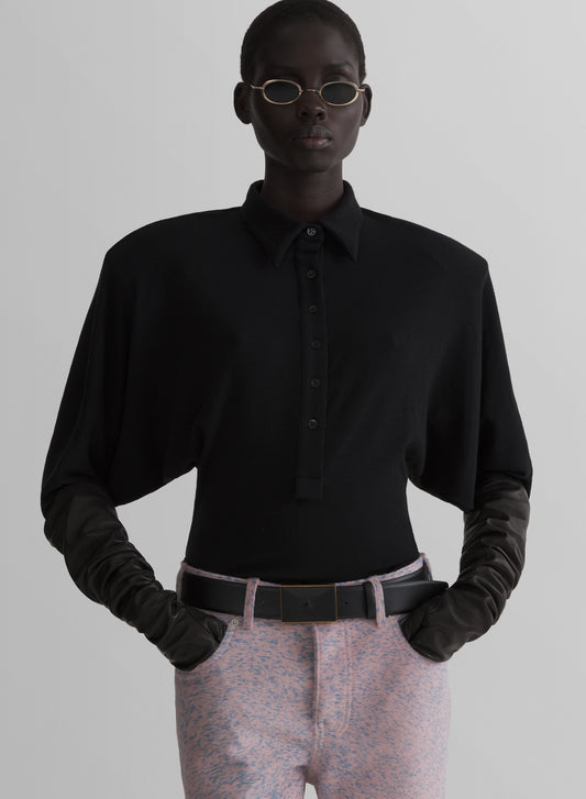 black batsleeves polo bodysuit