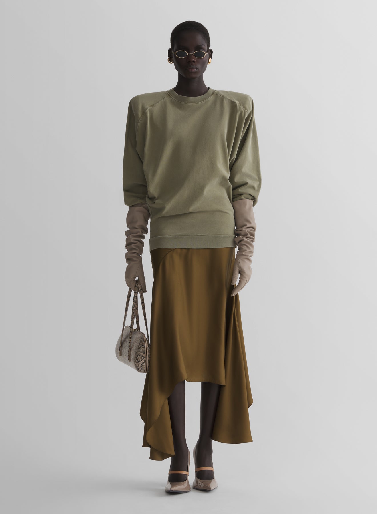 kaki asymetric fluid skirt