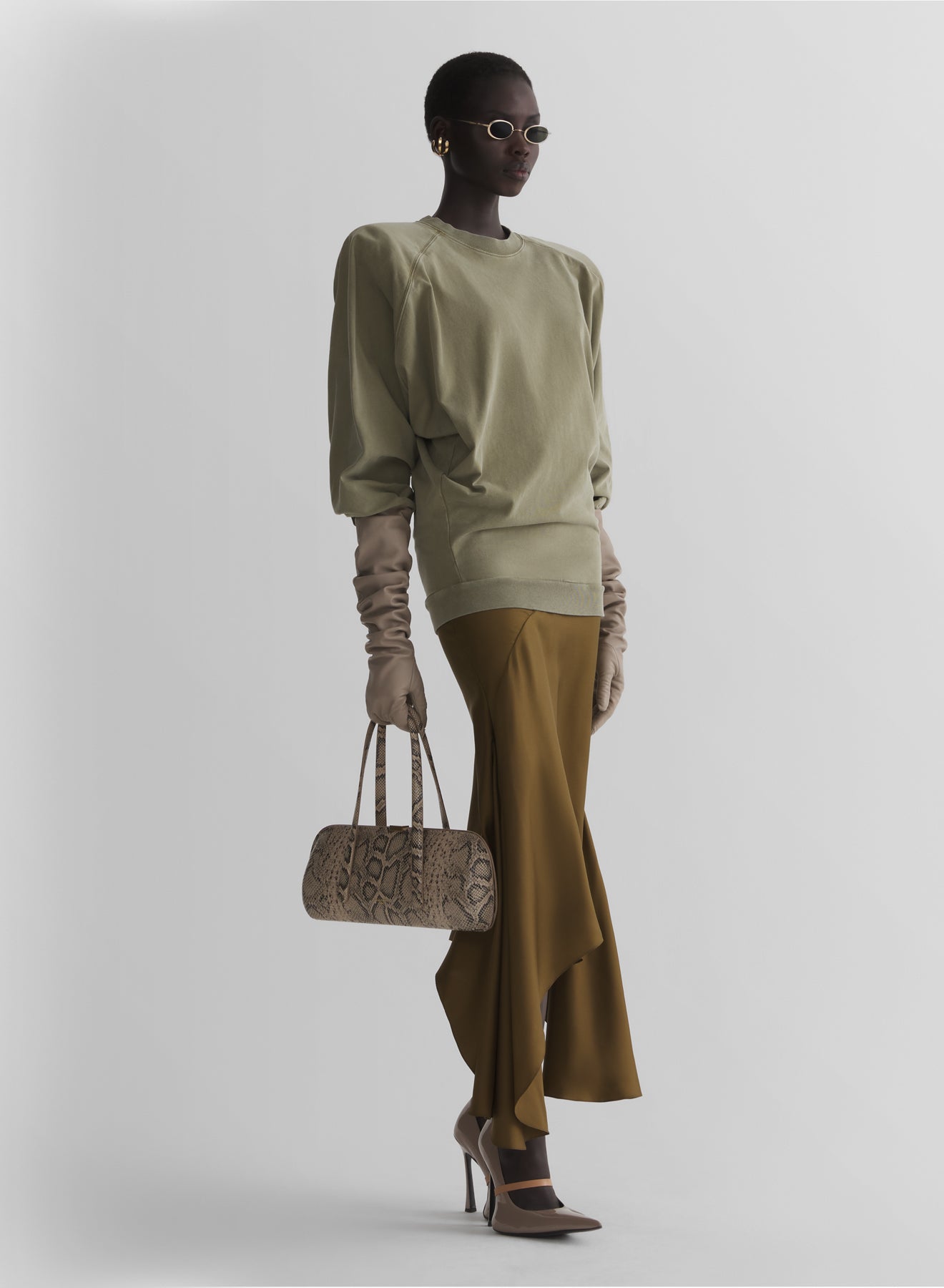 kaki asymetric fluid skirt