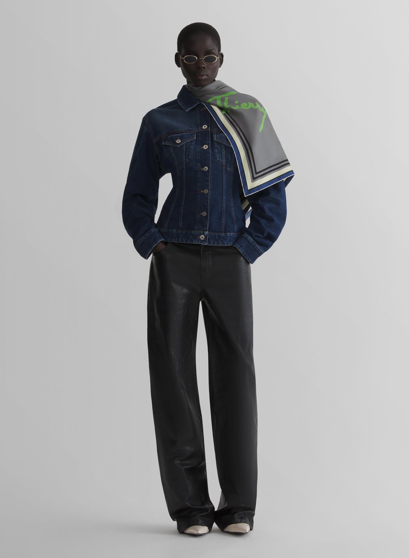 washed hourglass round denim jacket