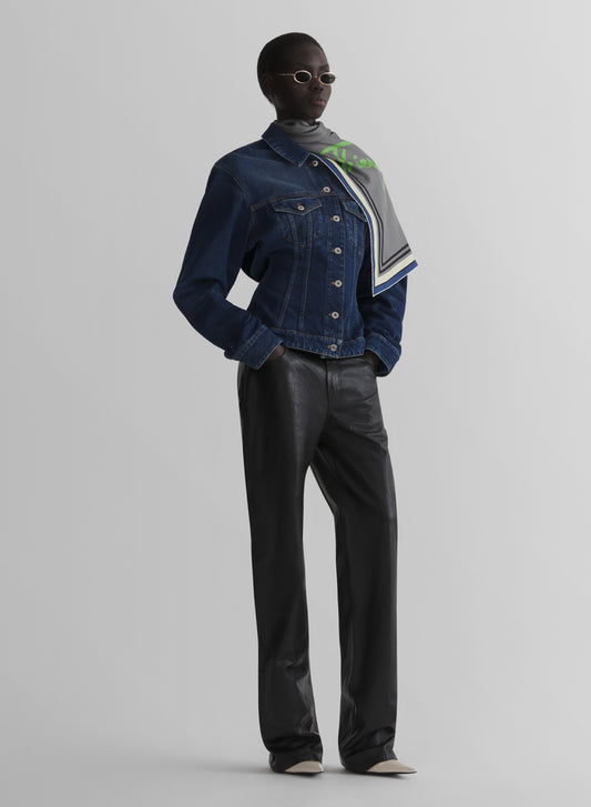 washed hourglass round denim jacket