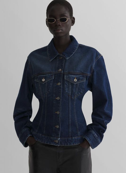 washed hourglass round denim jacket