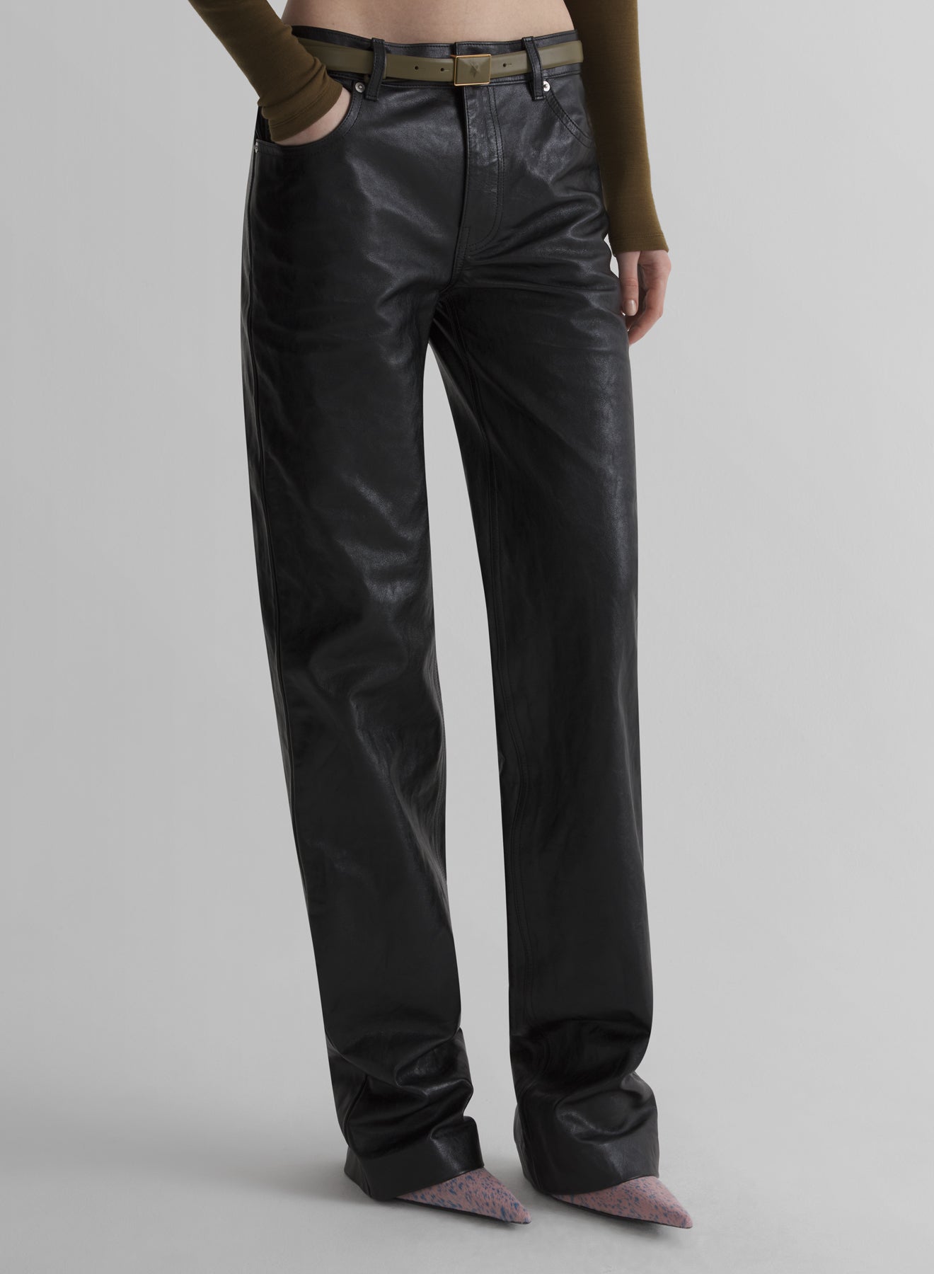 black low waist masculine leather pants