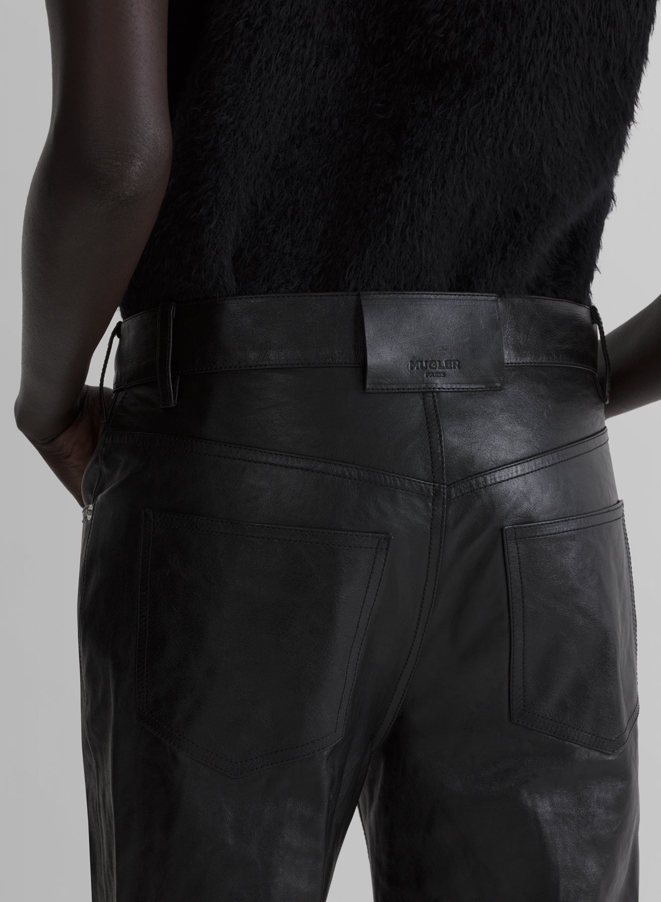 black low waist masculine leather pants