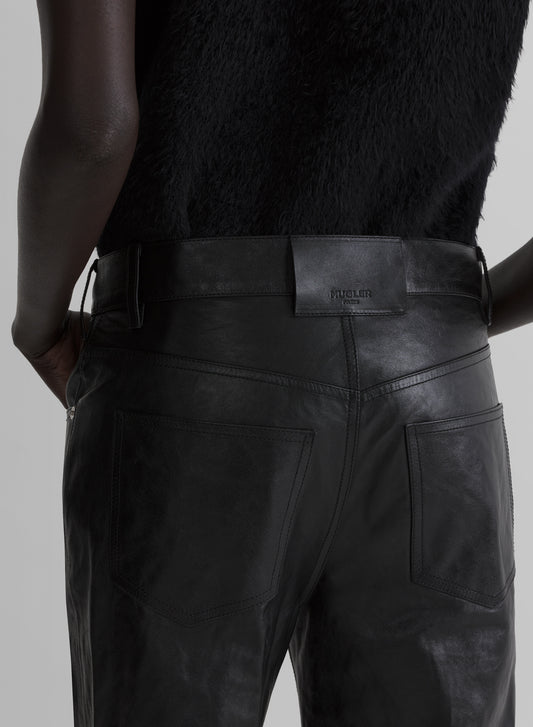 black low waist masculine leather pants