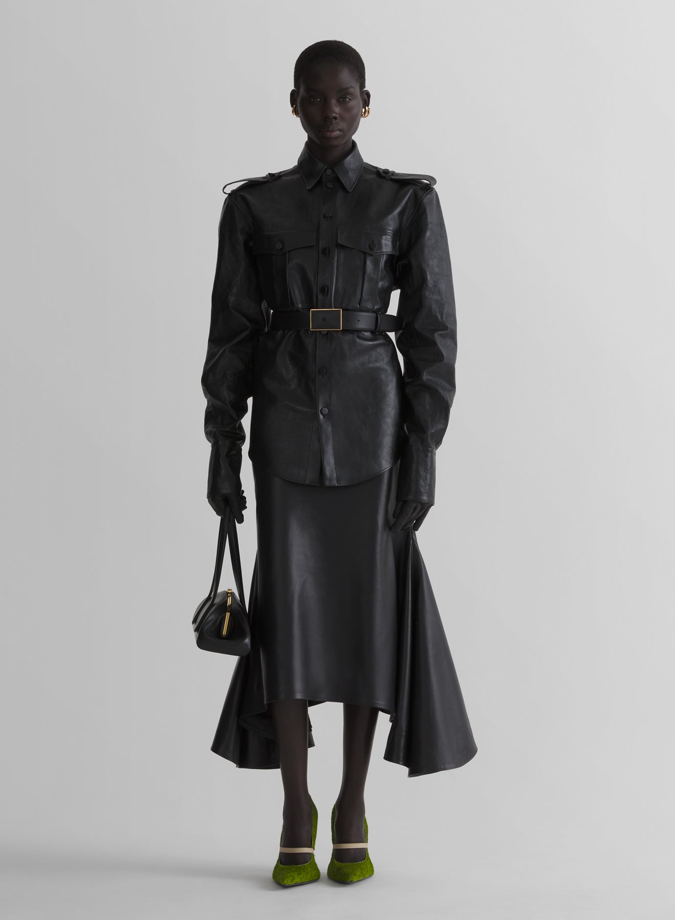 black leather military shirt