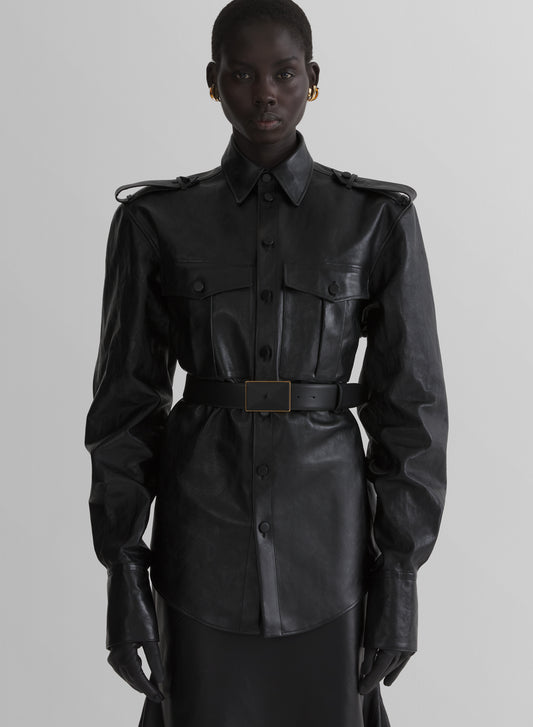 black leather military shirt