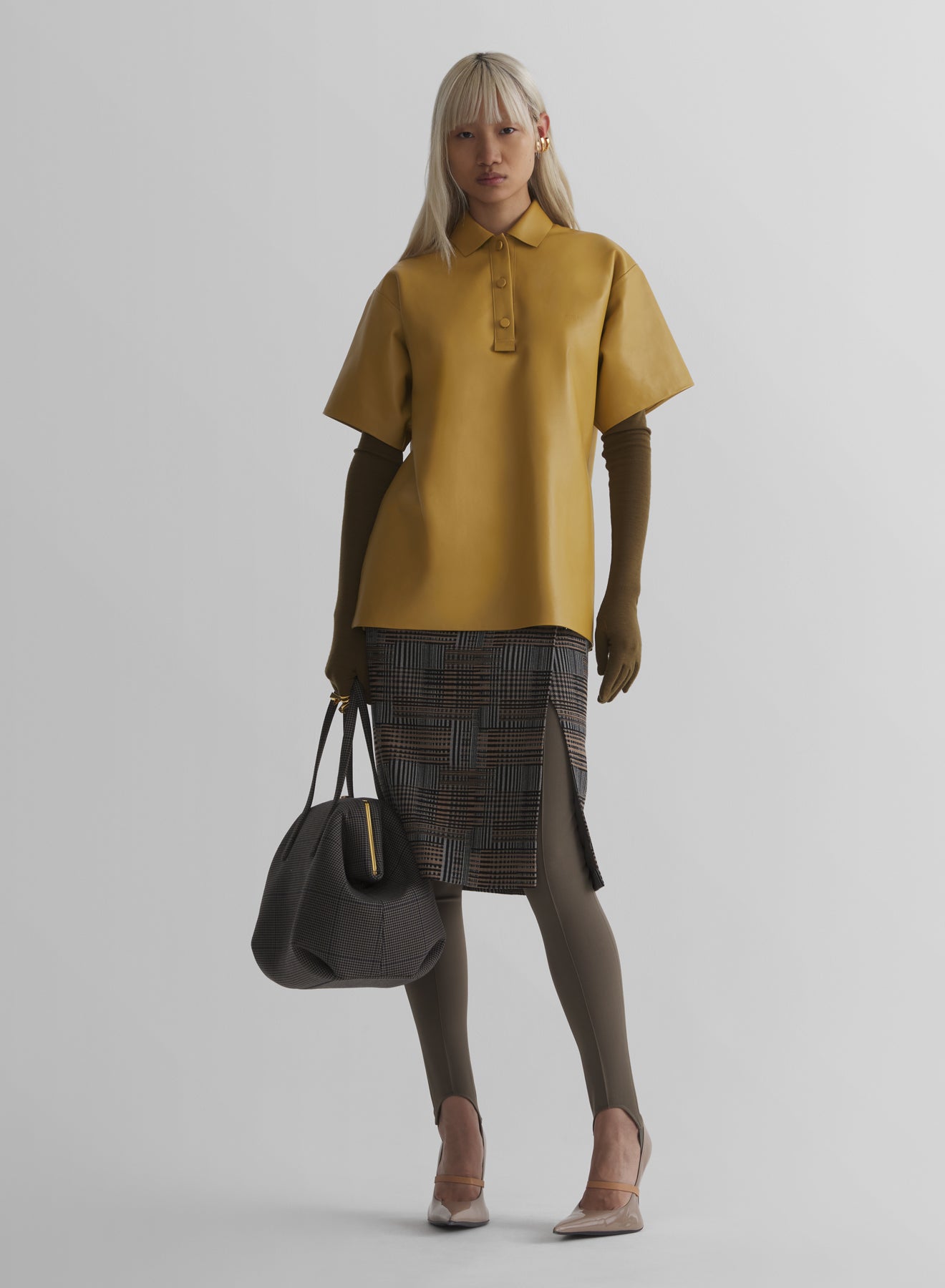 mustard leather polo