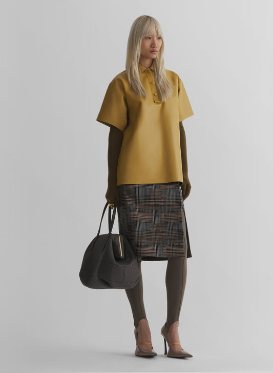 mustard leather polo
