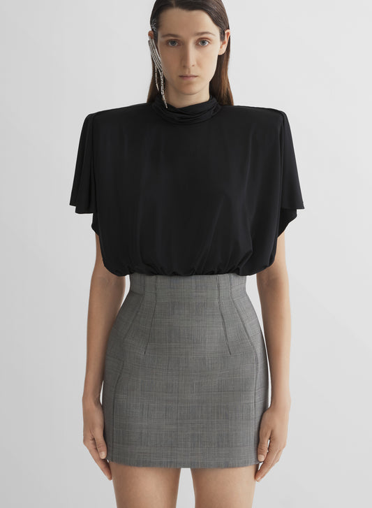 black draped power bodysuit