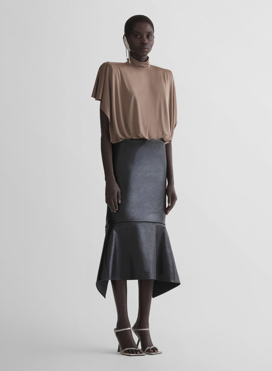 brown draped power bodysuit