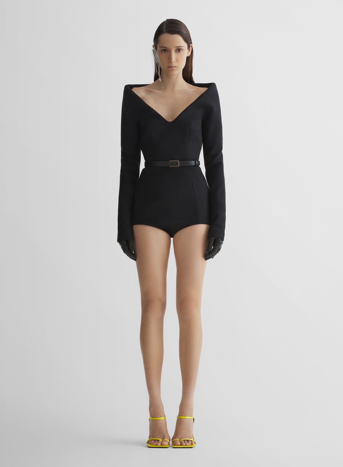 black sculptural bodysuit