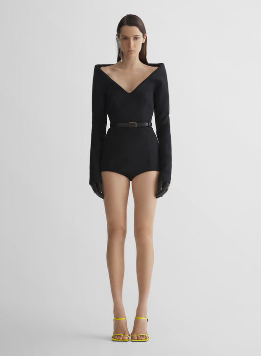 black sculptural bodysuit