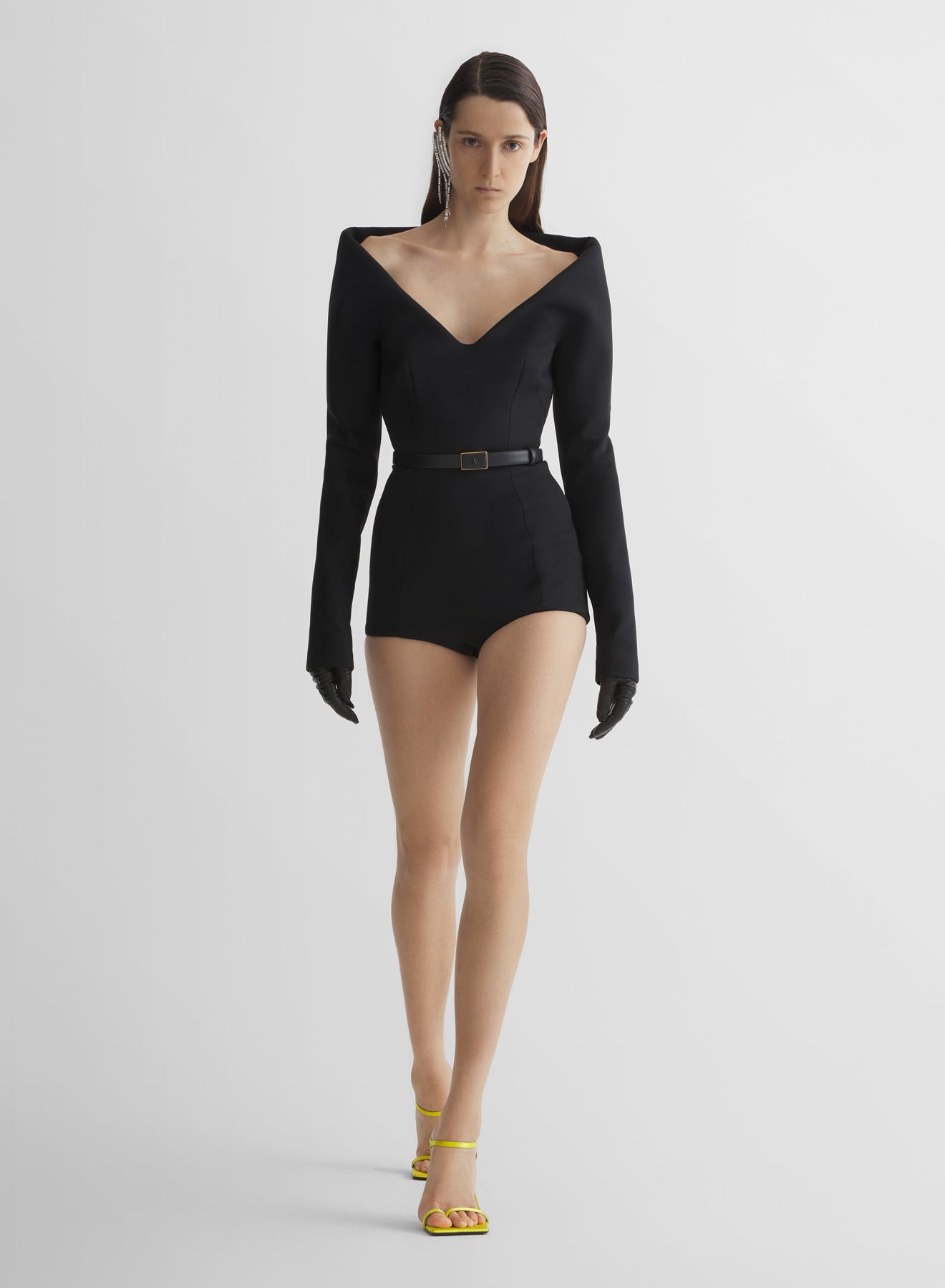 black sculptural bodysuit