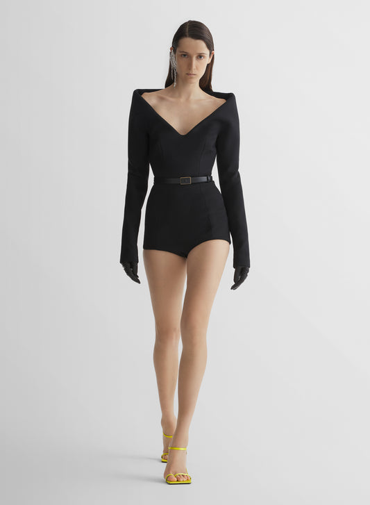 black sculptural bodysuit