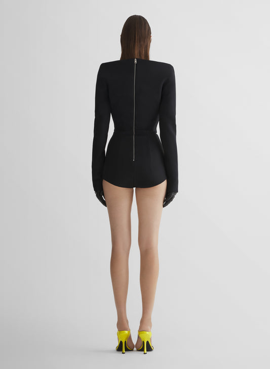 black sculptural bodysuit