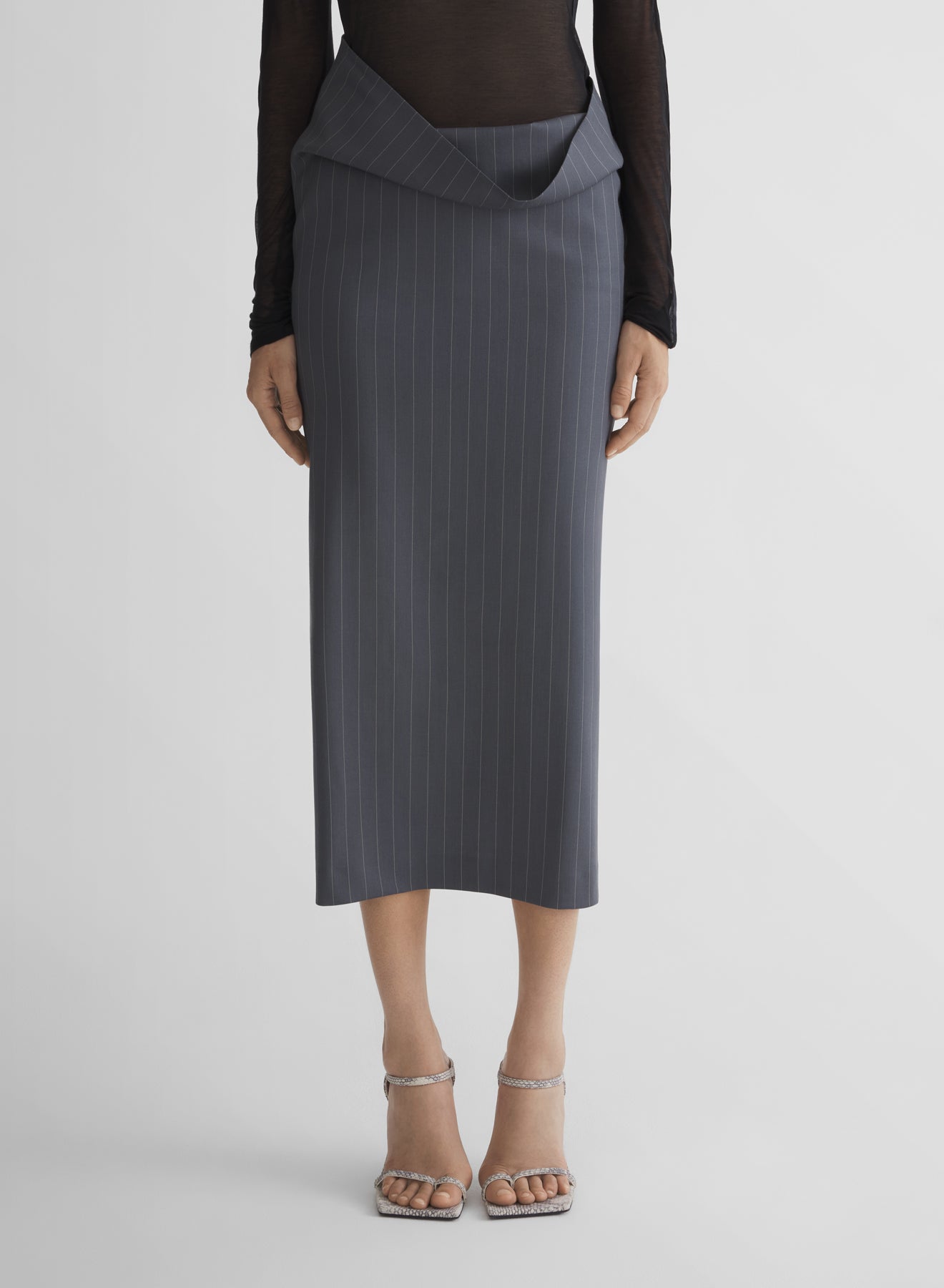 grey pinstripe stretch tube skirt