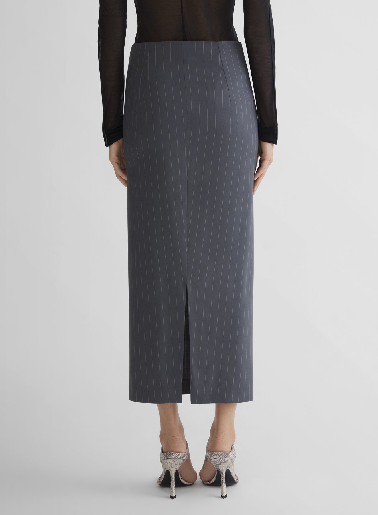 grey pinstripe stretch tube skirt