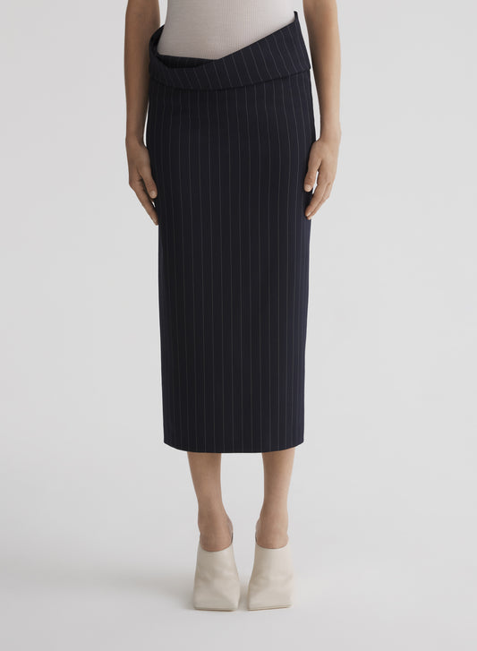 navy pinstripe stretch tube skirt