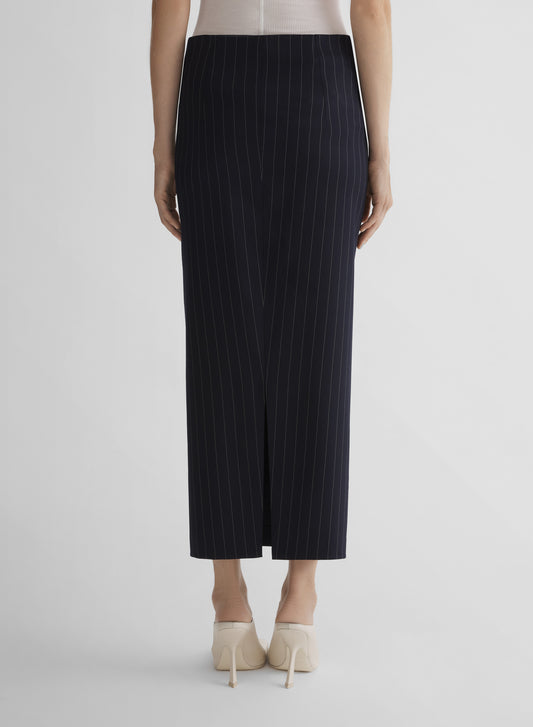 navy pinstripe stretch tube skirt