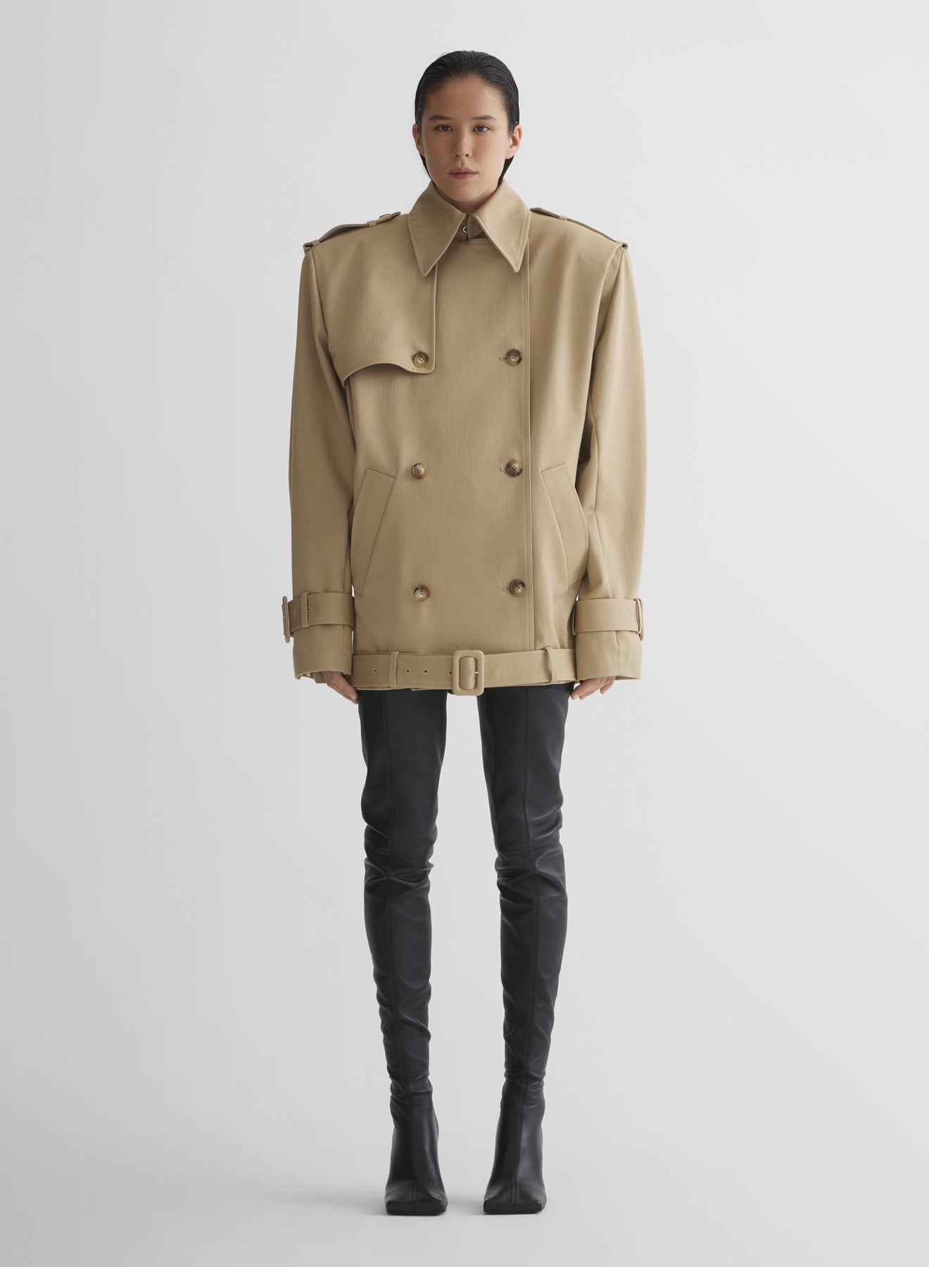 beige dropped trench coat