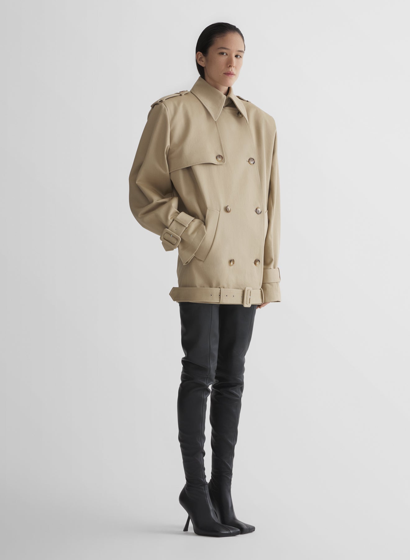 beige dropped trench coat