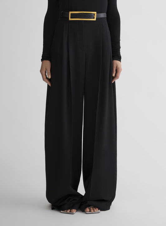 black wide pleated trousers