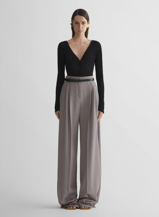 grey wide pleated trousers