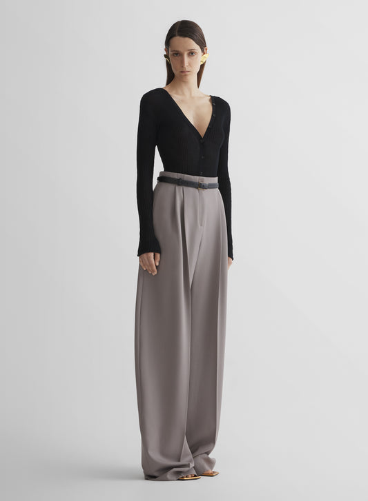 grey wide pleated trousers