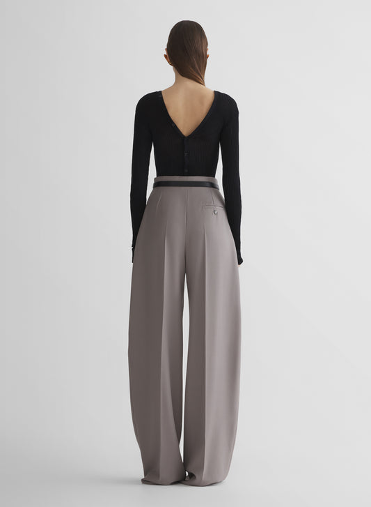 grey wide pleated trousers