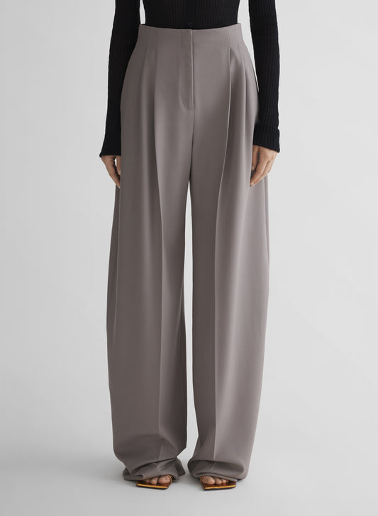 grey wide pleated trousers