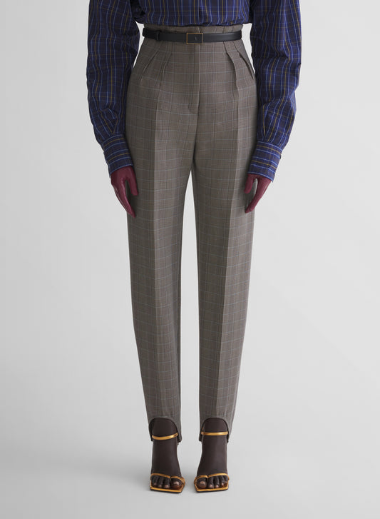 checked cigarette stirrup trousers