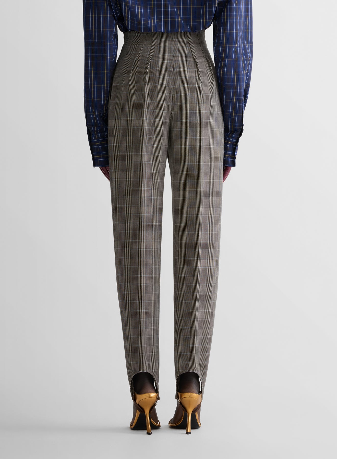 checked cigarette stirrup trousers