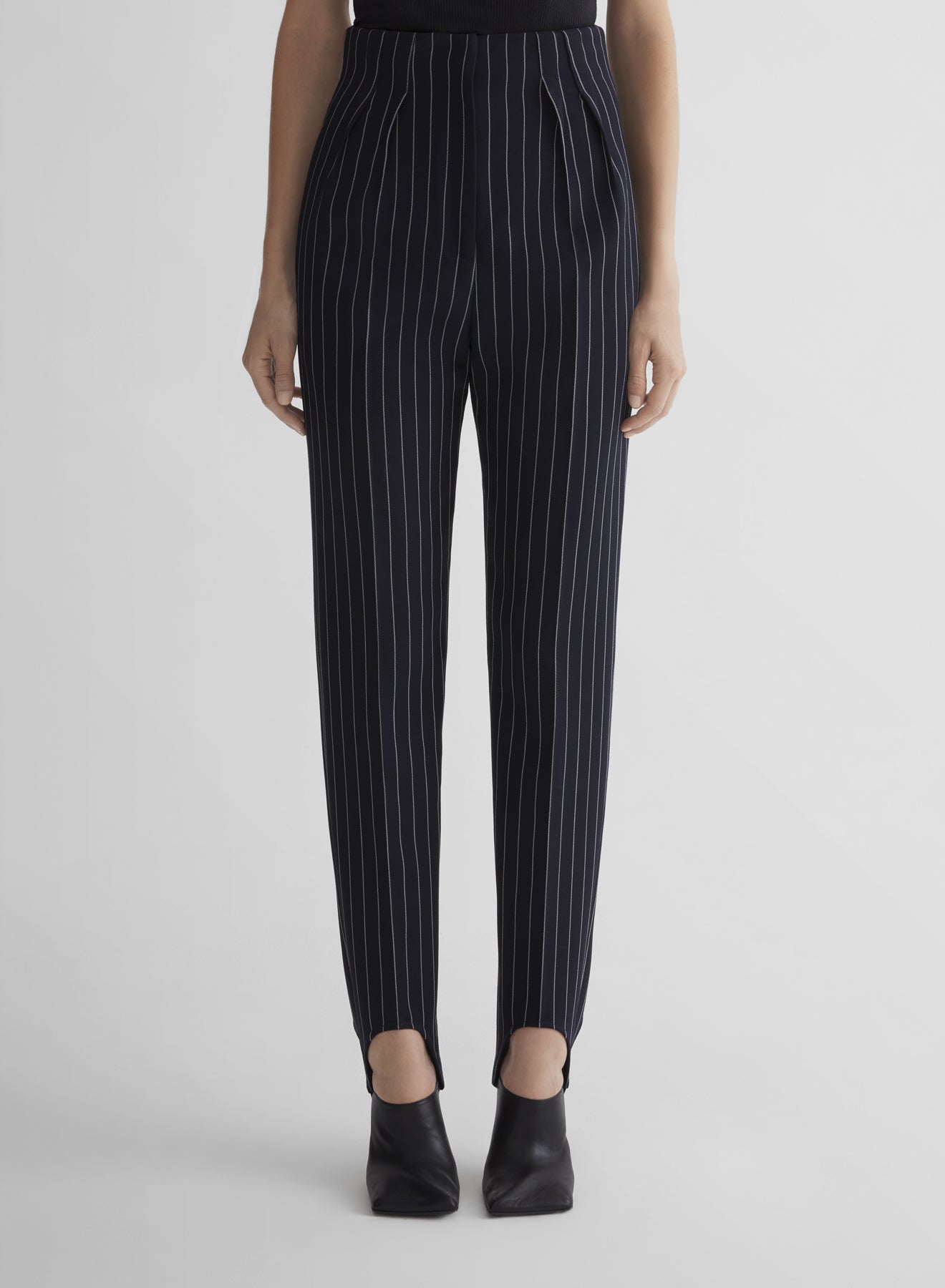 pinstripe cigarette stirrup trousers