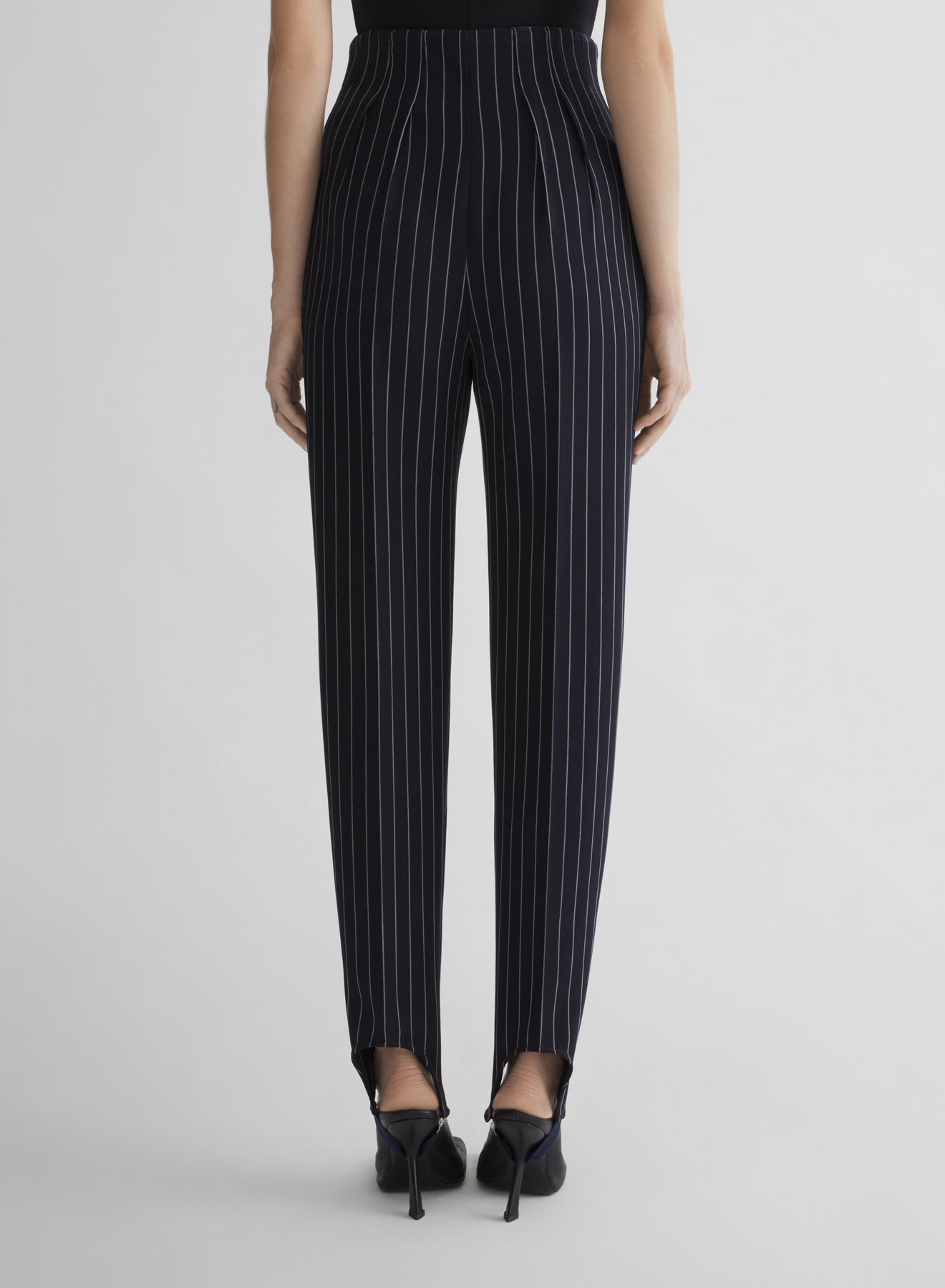 pinstripe cigarette stirrup trousers