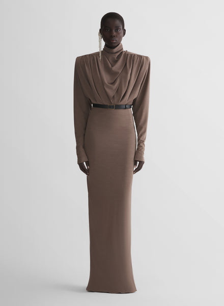 mugler brown dress mocha brown jersey column dress