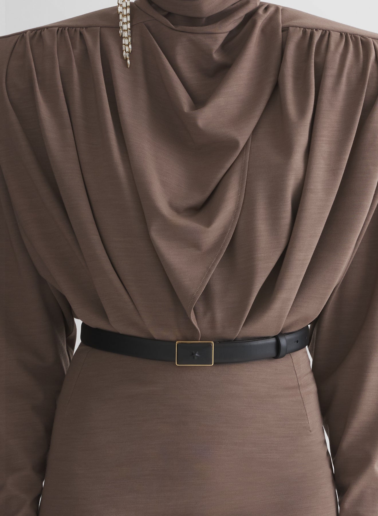 brown column power dress