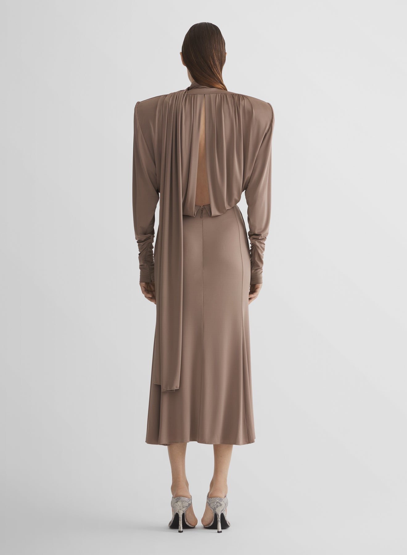 mugler brown dress Mugler Brown V Neck Sleeveless Knit Dress