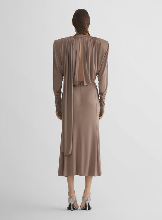 brown scarf power dress